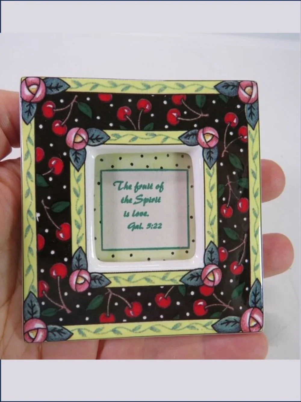 Mary Engelbreit Ceramic Black w Cherries Picture Frame